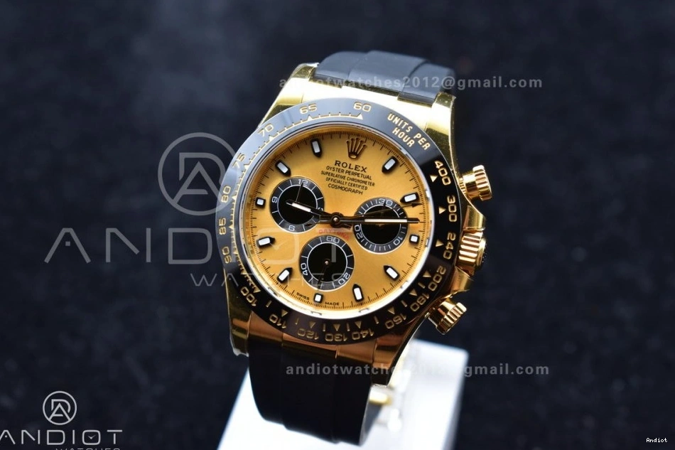 Best 116518 Edition Daytona Dial BTF Rubber on 1:1 SA4130 Oysterflex Strap Black YG 0519
